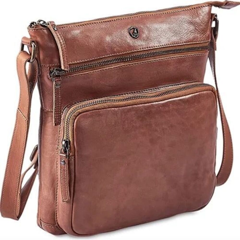 COCHOA Women’s Brown Leather Crossbody Bag Multi Pocket Adjustable Strap